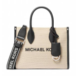 MICHAEL KORS k&auml;ekott Mirella kahev&auml;rviline kirjadega kott-kott Koti-kott ostukott &otilde;lakott crossbody puuvill ja pol&uuml;esterkiud v&auml;ike suurus unisex must