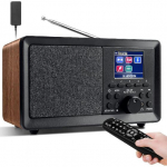Koguja DAB Plusi Raadio Bluetoothi, puldiga, DAB+/FM-raadio, retro puidust digitaalraadio, &auml;ratuskellraadio kahe &auml;ratusega ja USB/AUX-pordiga