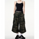 Naiste l&uuml;hikesed teksap&uuml;ksid Roheline kamuflaaž Ameerika vintage Y2K Sirged Streetwear Laia s&auml;&auml;rega p&uuml;ksid K&otilde;rge v&ouml;&ouml;koht Naiste suvised teksap&uuml;ksid S armee roheline v&auml;rv