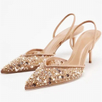 Luksuslik S&auml;delev Paelhelmed Kaunistatud Kontsad Naiste Mood Terava Ninaga V&otilde;rk Disainerkingad Elegantne &Otilde;huke Konts Slingback Zapatos Mujer 36 pruun