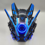 Cyberpunk LED-mask, Halloweeni Cosplay kost&uuml;&uuml;m Must t&auml;isn&auml;oga mask, Futuristlik Techwear kiiver LED-valgusega, Punkratsu sinine