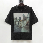 Suitsetav Kass Vintage Paksud Kassid Retro 90ndate T-s&auml;rk Pestud 100% Puuvill Harajuku T-s&auml;rgid Vabaaja Meeste Naiste Streetwear Tr&uuml;kitud T-s&auml;rgid S black