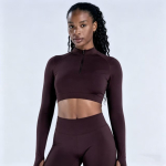 DFYNE Naiste Hingav Veniv L&uuml;hike Poollukuga Pikkade Varrukatega Fitness Topp Medium black