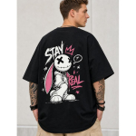 Meeste suur must t-s&auml;rk terava koomiksikanini graafikaga, l&uuml;hikeste varrukatega, &uuml;mmarguse kaelusega, pehmest puuvillast, streetwear'i ja igap&auml;evaseks kandmiseks 5XL must