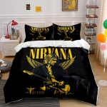Nirvana B&auml;ndi Prindiga Voodipesukomplekt Musta Teemaga Voodipesukomplekt (1 tekikott, 2 padjap&uuml;&uuml;ri, tekk ei kuulu komplekti) 135x200cm white