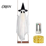 Suur ujuv kummitus aiakaunistus Helendav Halloweeni rippuv kiik n&otilde;iam&uuml;tsiga, Kaugjuhitav reguleeritav k&otilde;rgus, Vaimu heledus, Lendav kaunistus 1pc A white