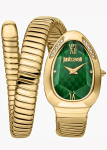 Roberto Cavalli Serpente Metallica Roheline sihver Kuldne terasest rihm K&auml;ekell naistele JC1L223M0035 roheline