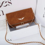 Naiste Minikandiline Crossbody Kott Tiibade Motiiviga Neetide Kettrihm PU Nahk Pehme V&auml;ike &Otilde;lakott Matte Camel Rivet Large Size with Box brown