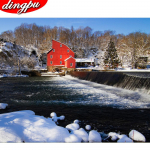 Teemanttikandid Talvine maastik Teemantmaaling Kirik Rhinestone Pilt Mosaiik M&uuml;&uuml;k t&auml;iskomplekt Kodukaunistus 20X30CM