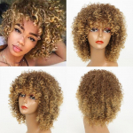 XINRAN Curly Natural Black Grey Ombre Kuumakindel s&uuml;nteetiline parukas tukkidega Pruuni ja blondi segaparukas naistele