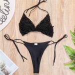 Halter Mini Bikini Naiste ujumistrikoo Naiste ujumisriided Kaheosaline bikiinikomplekt Luksuslik Pearl Bather supelkost&uuml;&uuml;m S must