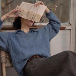 Retro pullover naiste s&uuml;gis-talvine Korea lahtine ja laisk tuul pehme piim V-kaelusega kampsun pullover top One Size sinine