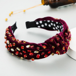 Naiste kuldne samet, puhas k&auml;sitsi &otilde;mmeldud t&auml;iskristallist juukser&otilde;ngas Vintage barokkstiilis peapael OneSize punane