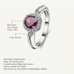 Gb Real 925 Sterling Silver klassikalised abielus&otilde;rmused 1,05 ct &uuml;mmargune naturaalne punane granaadist kalliskivist s&otilde;rmus naistele peened ehted 8