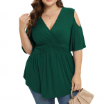 (Qunide) Naiste Plus Size top &otilde;&otilde;nsad l&uuml;hikeste varrukatega &uuml;mbris kleit, k&uuml;lmade &otilde;lgadega madal pluus XL roosa