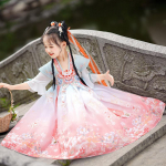 T&uuml;druk Hanfu iidne kost&uuml;&uuml;m lapsed Hiina stiilis v&auml;ikese t&uuml;druku kleit Tang kleit printsessi seelik rahvariided lapsed S roosa