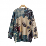 Harajuku Retro naiste s&uuml;gistalv moer&otilde;ivad Vintage lillemustriga &uuml;mmargune kaelus, pikkade varrukatega kootud kampsunid, daami lahtised pulloverid 3XL