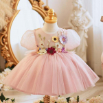 Lapse s&uuml;nnip&auml;evapidu Ristimise &otilde;htukleit Beebi t&uuml;drukule vibu, lilledega, varrukatega kleidid Ballikleit Elegantne kost&uuml;&uuml;m, esinemine Vestidos 18M roosa