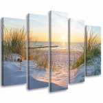Viieosaline pildil&otilde;uenditr&uuml;kk Beach Sea Dunes Sunset 100x70 beež