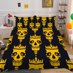 Koljupeaga tr&uuml;kitud voodipesu, &uuml;heinimesevoodi t&auml;issuuruses, isikup&auml;rastatud tumeda mustriga padjap&uuml;&uuml;r ja tekikate 2 v&otilde;i 3 mugav kodukaunistus UK Single 135x200cm