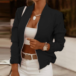 Naiste mood pikkade varrukatega t&otilde;mblukuga Soliidne vabaaja l&uuml;hike jope mantel M must