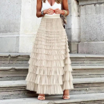 Naiste plisseeritud pikad seelikud, volangid Disain Elegantne seksikas v&otilde;rkpits, lahtised seelikud, tihedast v&otilde;rgust lapiga marli peor&otilde;ivad One Size aprikoosi