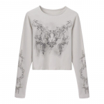 Vintage gooti Harajuku Y2k T-s&auml;rgid Goth Naiste &Uuml;markaelusega T-s&auml;rgid Pikad varrukad Naiste T-s&auml;rgid Kevad s&uuml;gis S hall