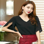 Naiste suvine punane aprikoosi must Batwing varrukatega pluus S must