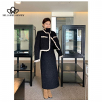 S&uuml;gistalvine uus paksendatud soe villane &uuml;likond Korea stiilis &uuml;hev&auml;rviline vabaaja elegantne pikk &uuml;likond S must