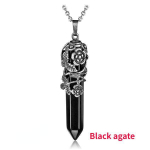 Moodne naturaalsest kristallist kuusnurkne sammas vintage sulamist roosiripats Amet&uuml;stist kristallist kaelakee Black Agate