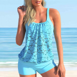 Naiste p&auml;itsetega Solid Blue Print Bikiinid Tankini ujumistrikoo S sinine