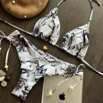 Seksikad prinditud p&auml;itsed Brasiilia bikiinid naiste ujumisriided Naiste ujumistrikoo Kaheosaline bikiinikomplekt supelkost&uuml;&uuml;m, daami ujumisriided S must