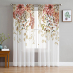 Roosa roos Romantiline Luksuslik t&uuml;llkardinad Moodne elutuba K&ouml;&ouml;k Sifoonkardin Magamistuba L&auml;bipaistev Valance kardin 135W x 183H(cm)