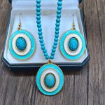 T&uuml;rkiissinine k&otilde;rvar&otilde;nga kaelakee komplekt Vintage ovaalne emailiga hele luksuslik kaelarihma kett kaelakee k&otilde;rvar&otilde;ngakomplekt