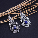 Natural Lapis Lazuli Gemstone Handmade 925 Sterling Silver Earring 2.30 j8s00