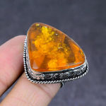 Natural Baltic Amber Gemstone Handmade 925 Sterling Silver Ring Size 7 v1s69