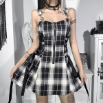 Vintage punk Harajuku Lolita gooti ruuduline pitsiline Y2K t&otilde;mblukk Seksikas A-Line igap&auml;evane naistele Varrukateta t&auml;navar&otilde;ivaste minikleidid XXXL must