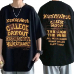 2024 R&auml;ppar Kanye Westi T-s&auml;rk College Dropout graafilise tr&uuml;kiga T-s&auml;rk Unisex Naised Hip Hop Vintaaž Gooti L&uuml;hikeste varrukatega T-s&auml;rgid 3XL