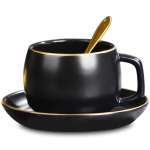 250 ml keraamiline kohvitass ja alustass, mustast pigmenteeritud portselanist teetassi komplekt lusikaga joogin&otilde;ude komplekt must