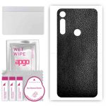apgo Protective Skin Sticker for the back compatible with Motorola Moto G Fast, Wrap Film, Foil, Vinyl - Pattern Black Leather