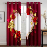 Kaunid punase roosi lillekujundusega kardinad Kuldse roosi lillemustriga kardinad 2 paneeliga t&uuml;drukute magamistuba elutoa akende kardinad 100W130H(CM)40x51in&Hook
