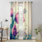 Kimp punastest tulpidest ja liblikast aknakardinad elutuppa K&ouml;&ouml;k Moodsad kardinad Kodukaunistused Rulood kardinad 135W x 60H(cm) x1