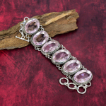 Faseteeritud Roosa Kuntsiit K&auml;ev&otilde;ru, 925 Prooviga Tahke Sterling H&otilde;be Ehted, K&auml;sit&ouml;&ouml;na Valmistatud K&auml;ev&otilde;ru, Kivist Ehted Reguleeritava Ketiga K&auml;ev&otilde;ru Naistele 8 Inches With Adjustable roosa