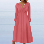 Moodne naiste vabaaja mood &uuml;hev&auml;rviline V-kaelusega taskukleit pikkade varrukatega L sinine