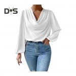 Sifonist Naiste S&auml;rk Drapeeritud Volangidega Krae Laterna Varrukad Pullover Pealsed &Uuml;hev&auml;rviline Vaba L&otilde;ige Igap&auml;evane Kandmine XL must