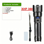 50000LM XHP360 LED &uuml;liv&otilde;imas taskulamp C-t&uuml;&uuml;pi laetav LED-latern, suure v&otilde;imsusega LED-taskulamp matkamise kaugl&ouml;&ouml;giga taskulamp kaasaskantav valgustus A-Battery Not Included