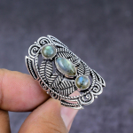Natural Labradorite Gemstone Handmade 925 Sterling Silver Gift Ring Size 6 n2k60