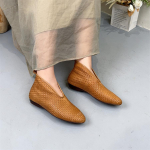 Johnature Retrosaapad, ehtsast nahast k&auml;sitsi kootud naiste kingad, terava ninaga, lamedad l&uuml;hikesed saapad 38 kaamel