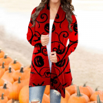 Naiste mood vabaaja Halloweeni tr&uuml;kiga keskmise pikkusega kardigan-jakkmantel L must