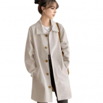 Naiste jakk alla keeratava kraega pikkade varrukatega n&ouml;&ouml;bitav tuulejakk vaba l&otilde;ikega taskutega keskmise pikkusega v&auml;ljas&otilde;iduks reisimiseks pendelr&auml;ndeks &uuml;ler&otilde;ivas M beež